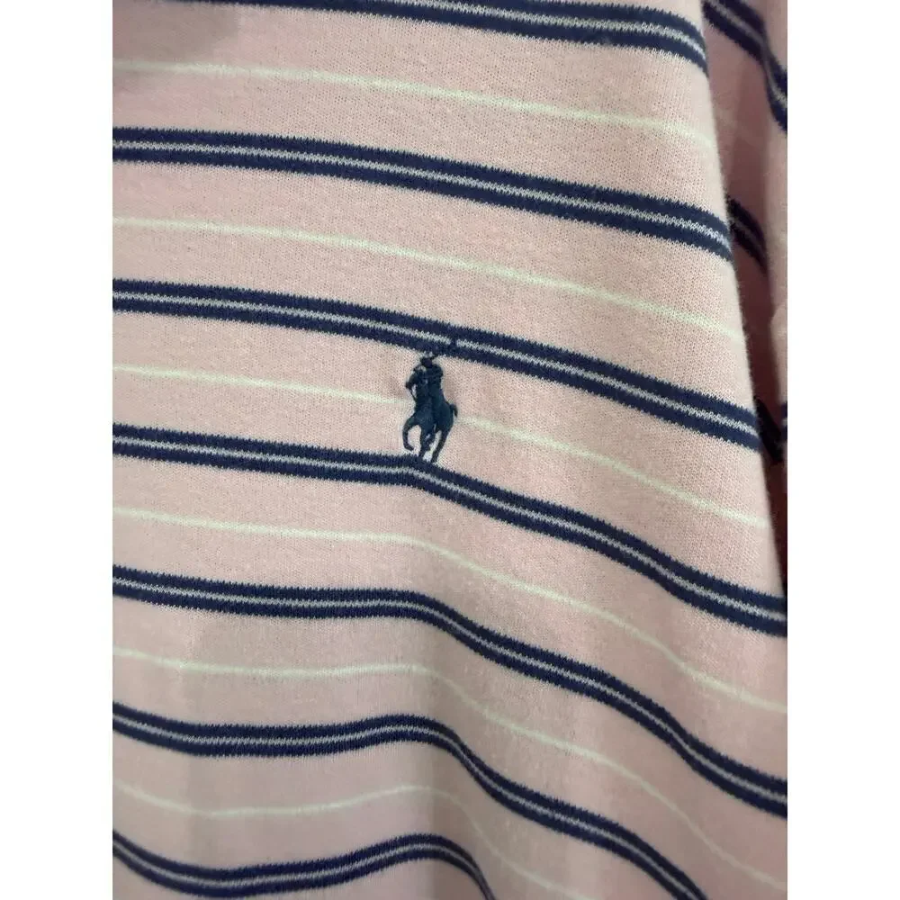 Ralph Lauren Polo Mens Size XXL Pink Navy Stripe Smooth Cotton Preppy Classic